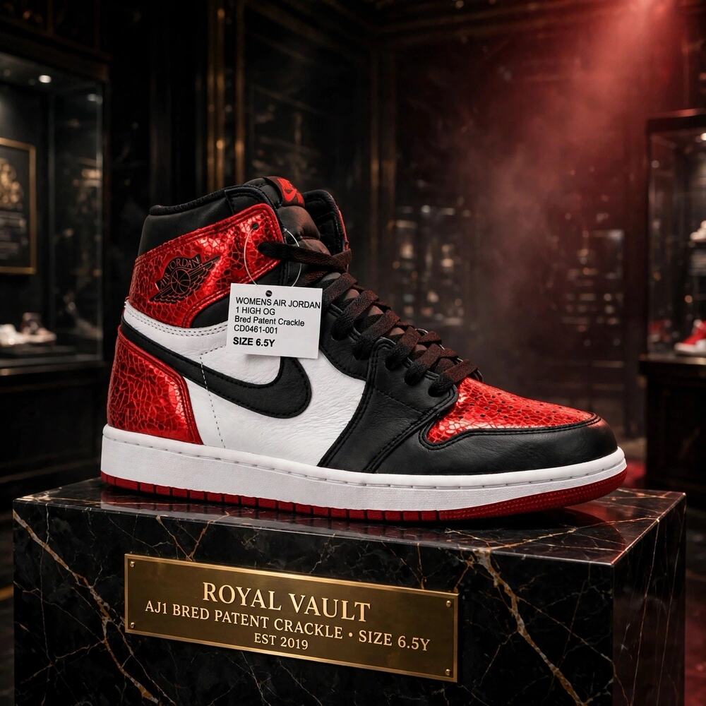 SIZE 6.5Y Wmns Air Jordan 1 High OG Bred Patent Crackle CD0461-001